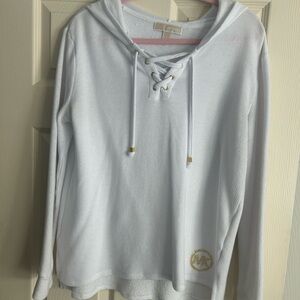 Michael Kors White Lace-Up Hoodie with Gold Accents